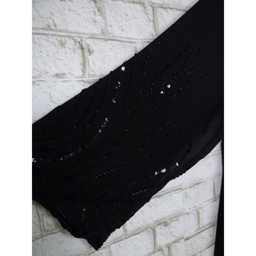 $229 Roaman's Black Beaded Chiffon 3 Piece Jacket Tank Pant Set 34W NEW - Picture 8 of 16